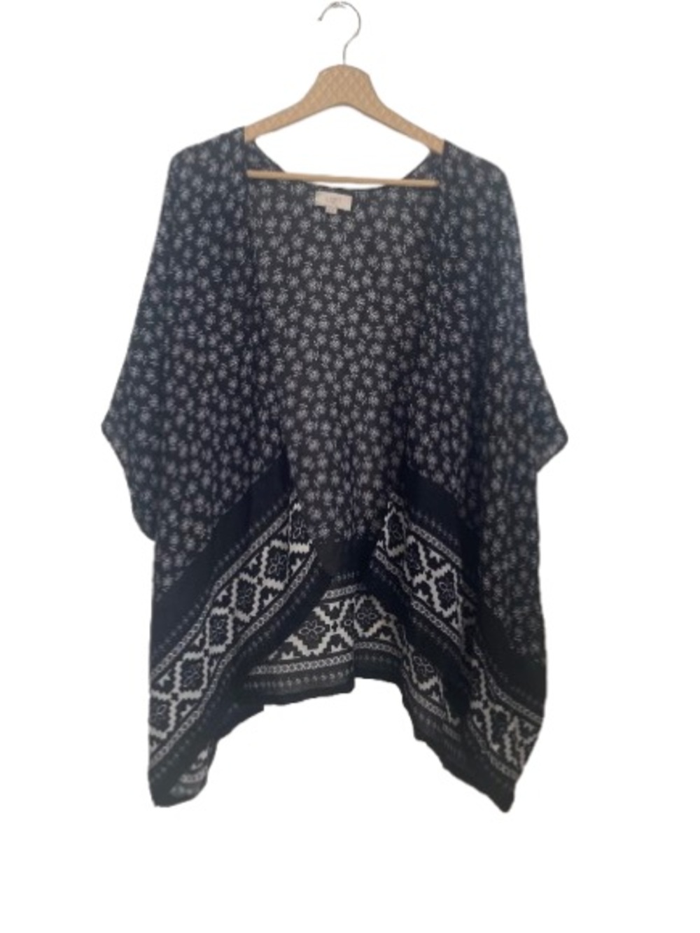 LOFT Black Top with White Floral Print